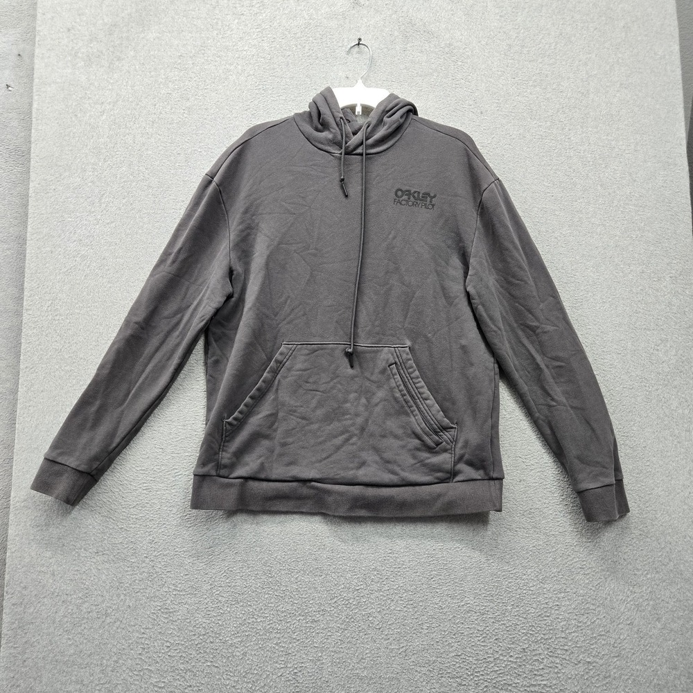 Oakley Men Hoodie XL Gray Factory Pilot Logo Drawstring Pullover Activewear